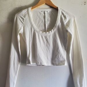 Reformation Cream Ribbed Long Sleeve Top